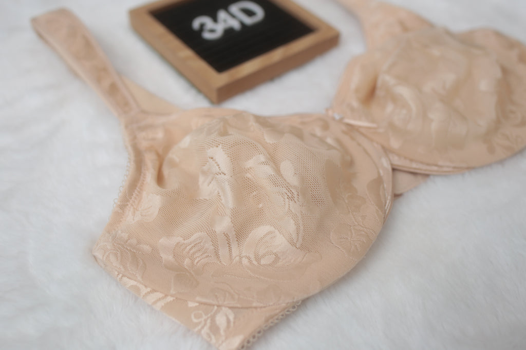 Wacoal 34D Awareness 85567 Underwire Full Coverage Lined Bra Nude Beige Floral