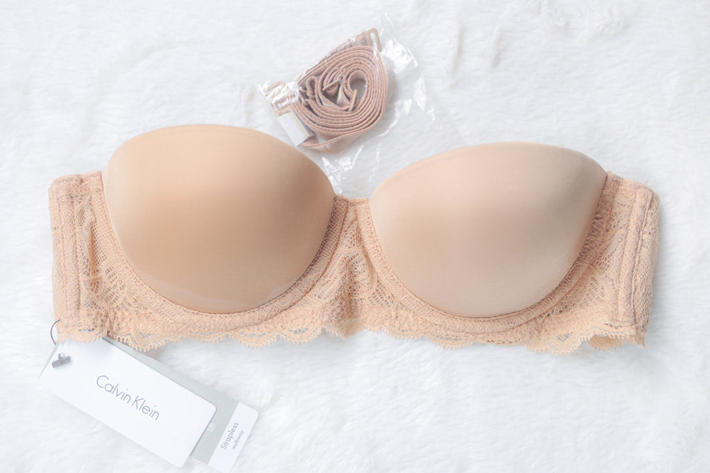 Calvin Klein Strapless Push-up T-shirt Bra Beige 32A Sony Costume NEW