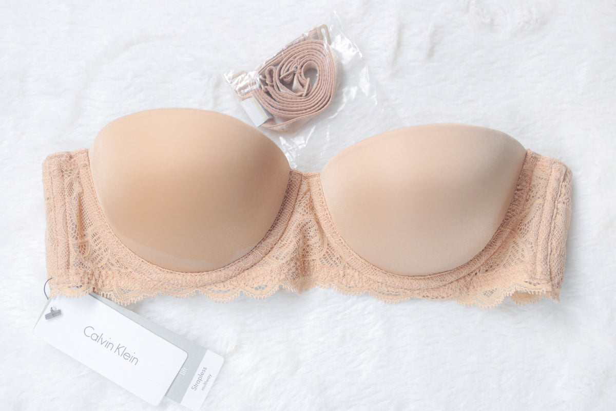 Calvin Klein Strapless Push-up T-shirt Bra Beige 32A Sony Costume NEW