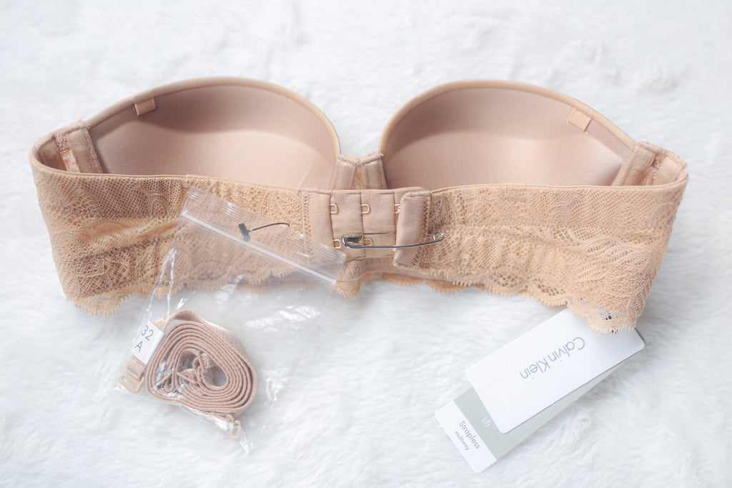 Calvin Klein Strapless Push-up T-shirt Bra Beige 32A Sony Costume NEW