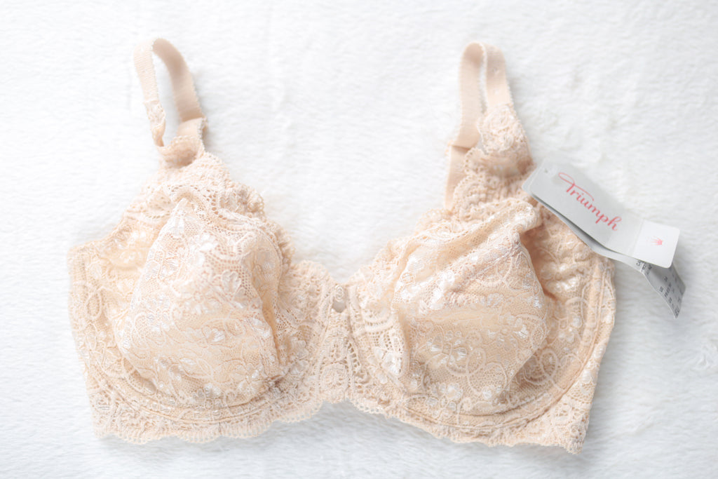 Triumph Amourette Unlined Stretch Lace Underwire Bra Beige 34DD NEW