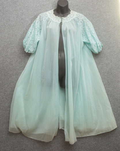 Vanity Fair Vintage 80s Blue Sheer Tulle Lace Nightgown Lingerie: Size 36 / Large