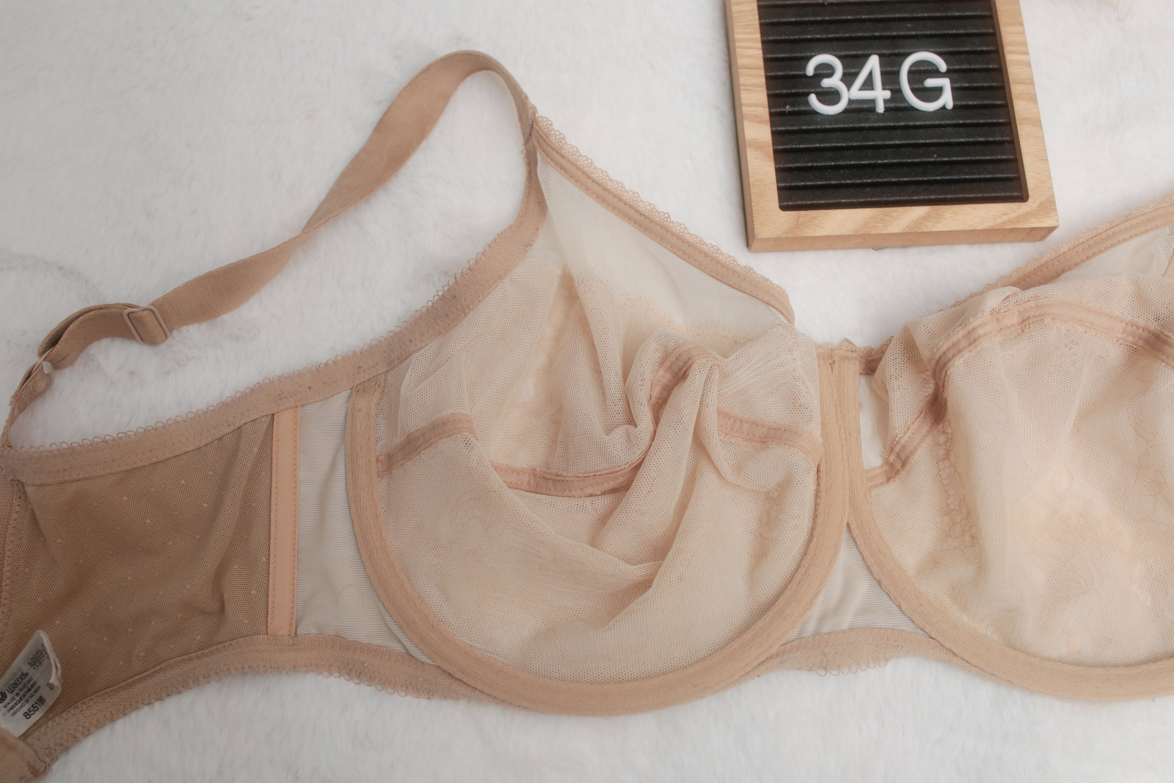 Wacoal 34G Retro Chic Full Figure 855186 Underwire Bra Beige Toast Lace