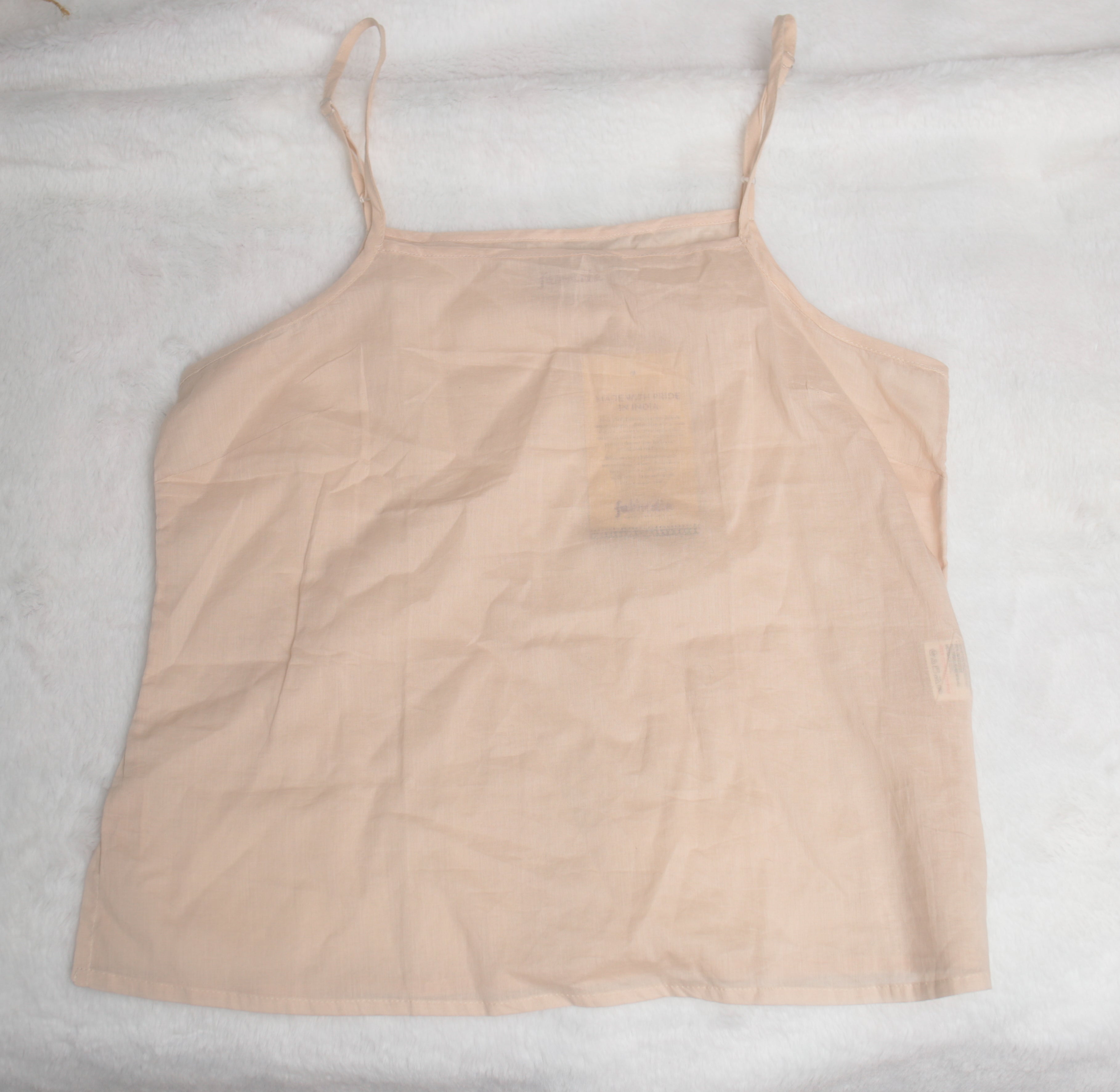 FabIndia Cotton Cami Top Semi-Sheer Taupe Beige Medium NEW