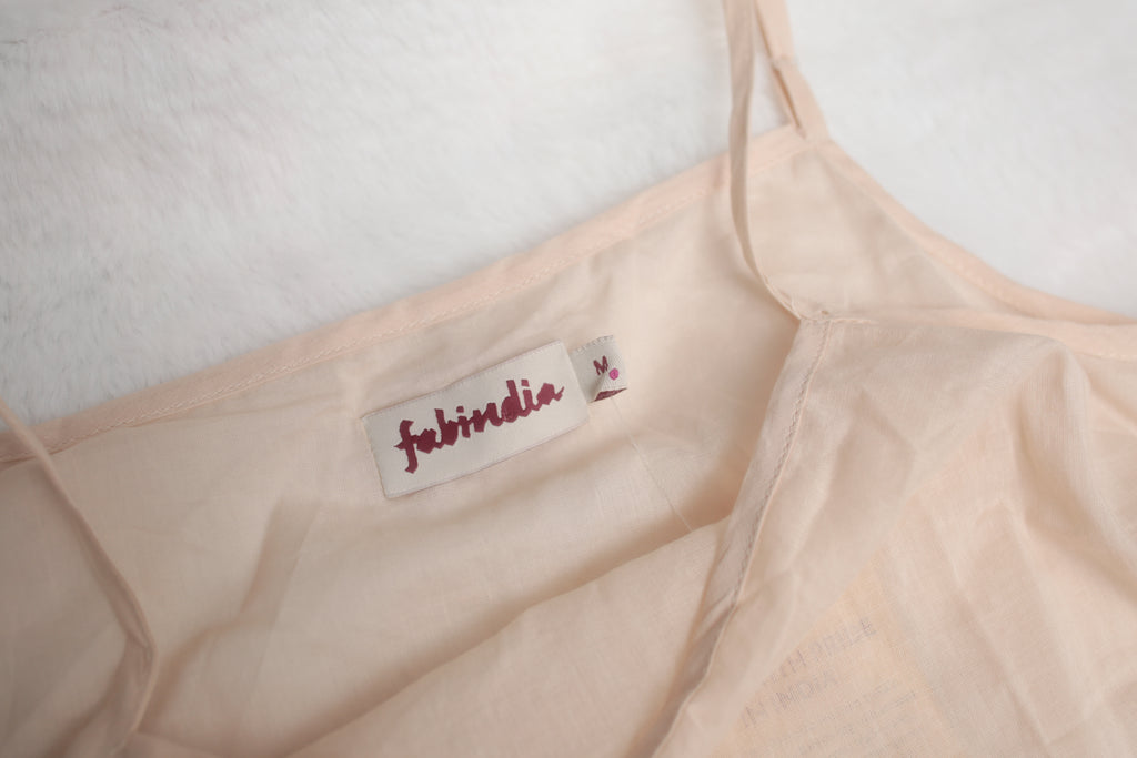 FabIndia Cotton Cami Top Semi-Sheer Taupe Beige Medium NEW