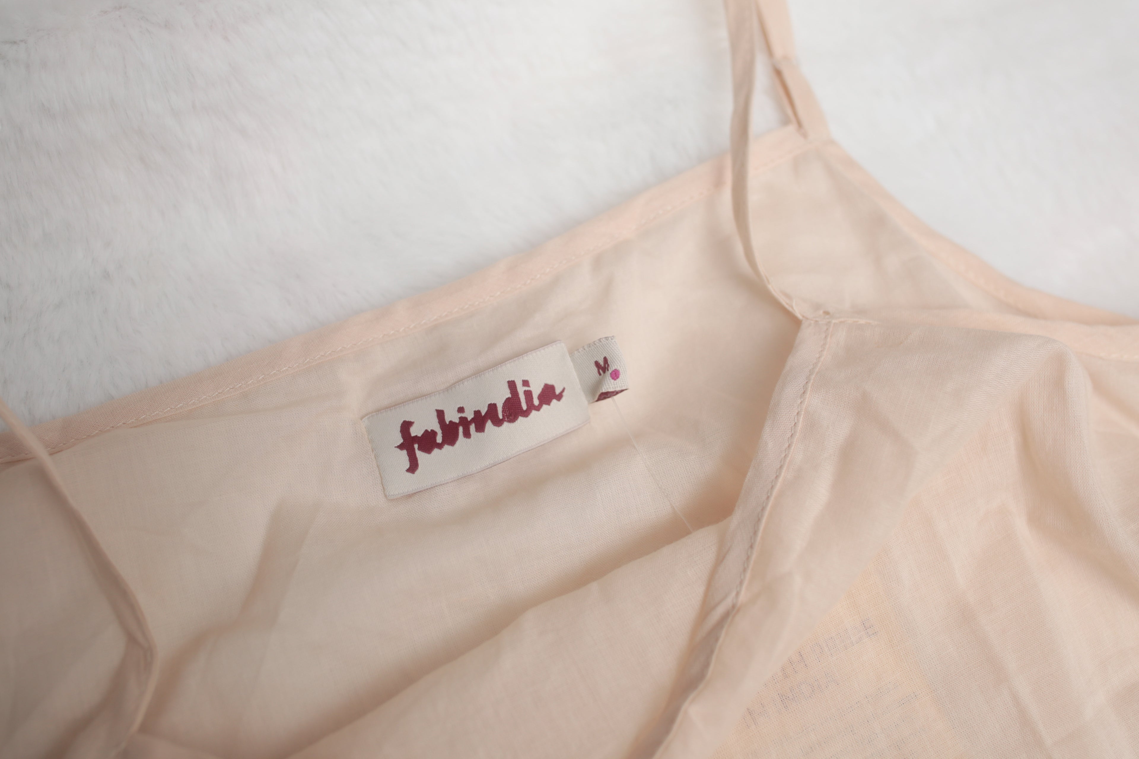 FabIndia Cotton Cami Top Semi-Sheer Taupe Beige Medium NEW