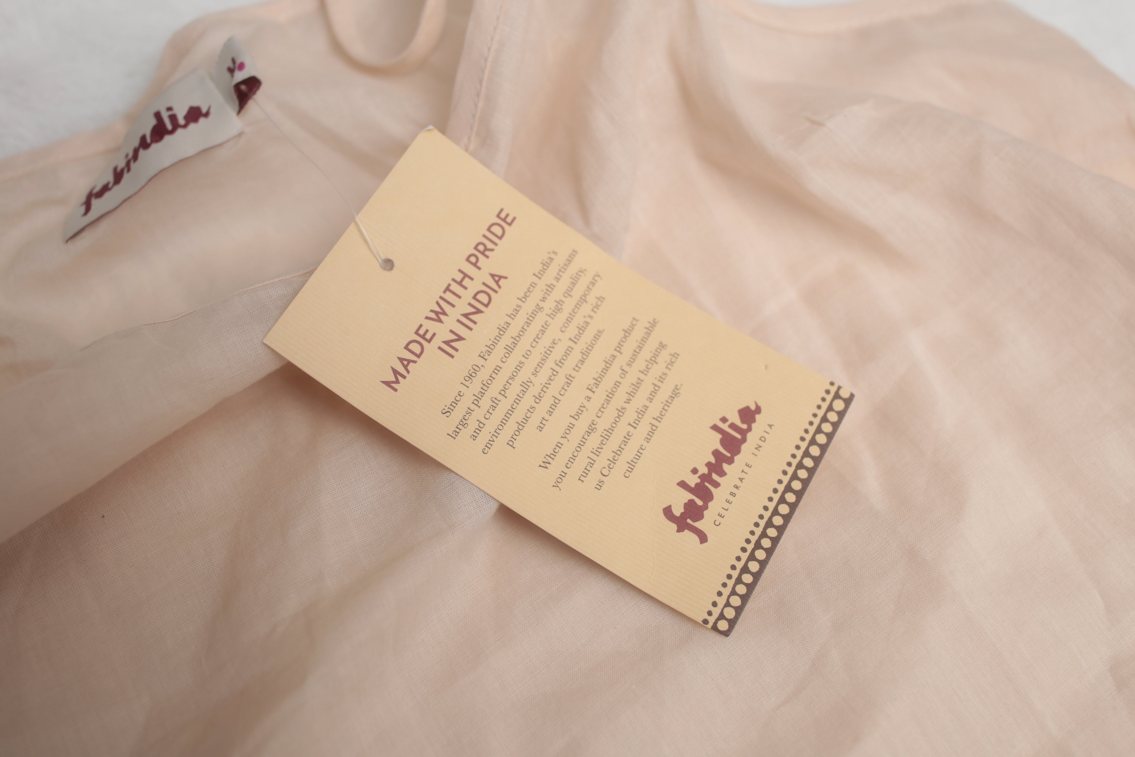 FabIndia Cotton Cami Top Semi-Sheer Taupe Beige Medium NEW