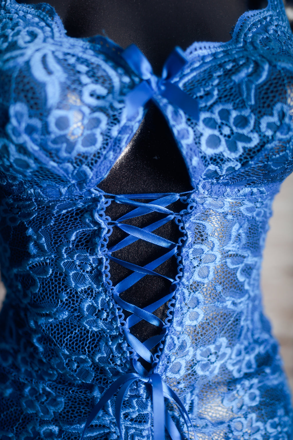 Sheer Lace Babydoll Chemise Lingerie with Suspender Straps Small Blue