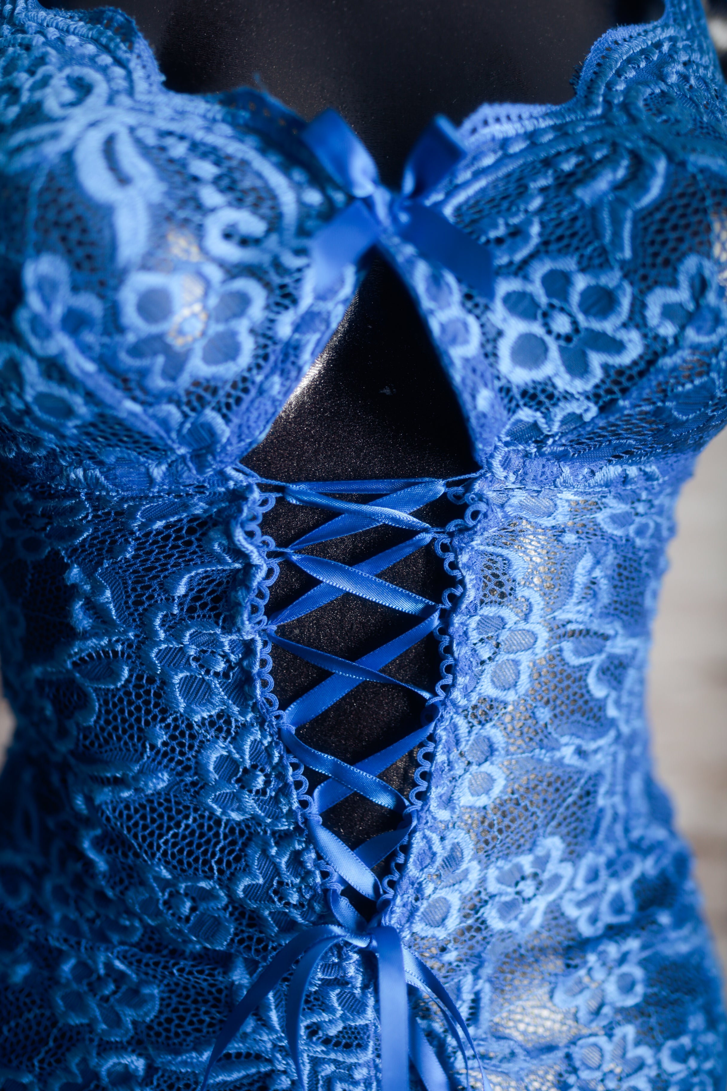 Sheer Lace Babydoll Chemise Lingerie with Suspender Straps Small Blue