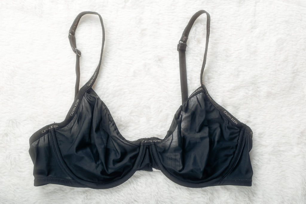 Calvin Klein 36B Unlined Sheer Marquisette Mesh Underwire Demi Bra Black