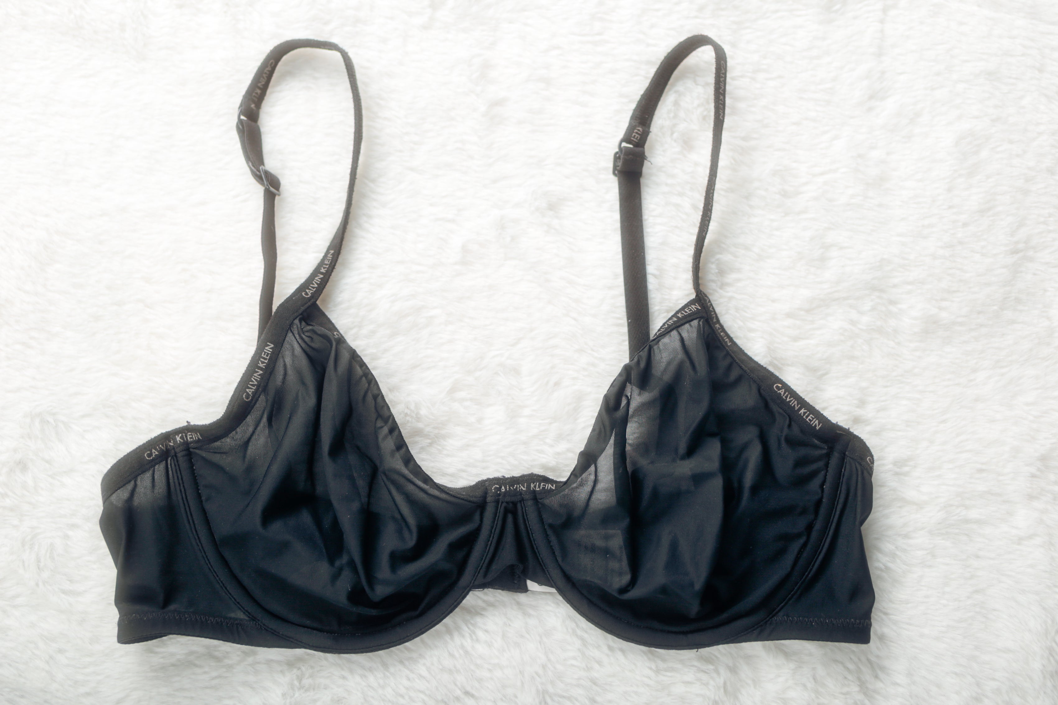 Calvin Klein 36B Unlined Sheer Marquisette Mesh Underwire Demi Bra Black