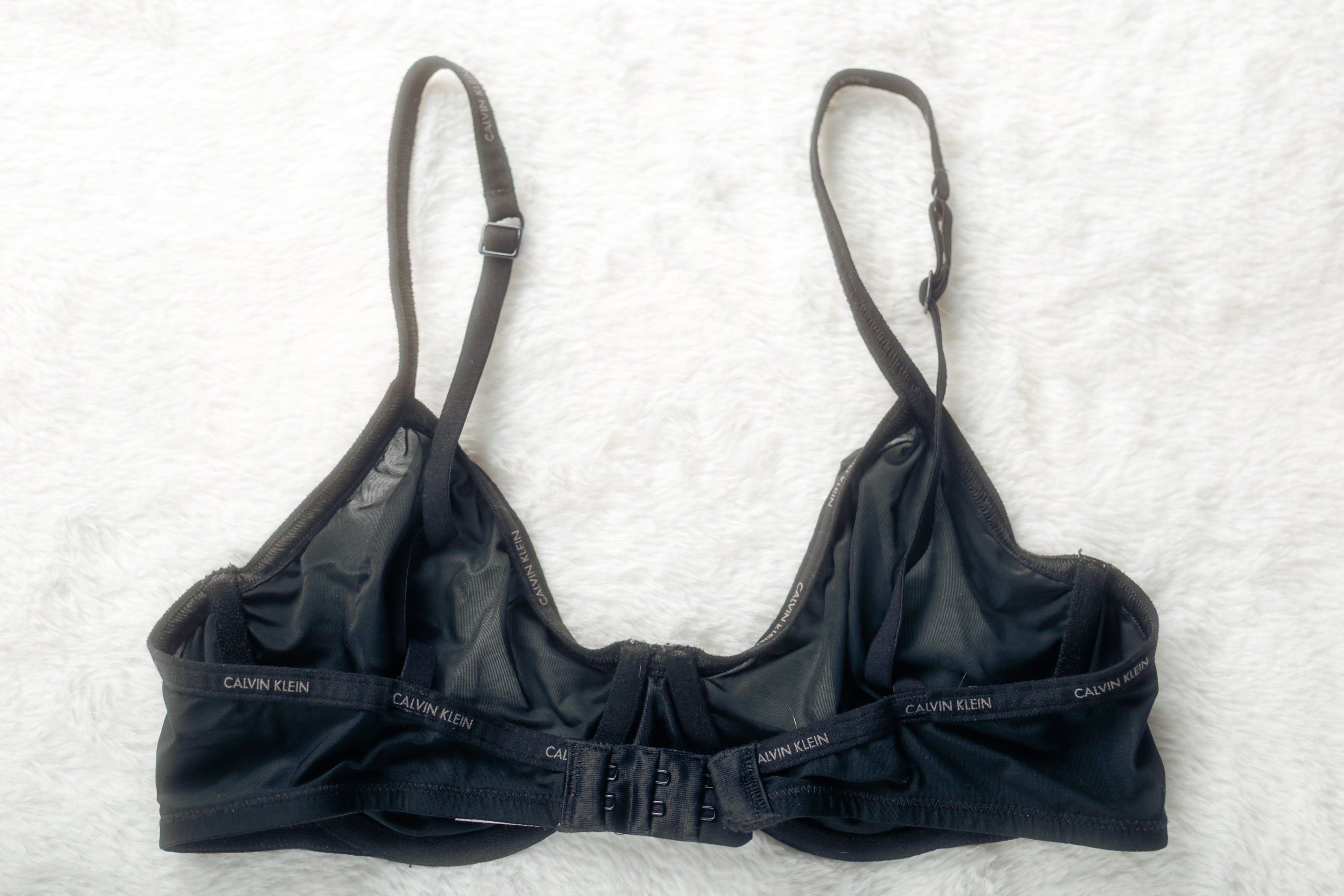 Calvin Klein 36B Unlined Sheer Marquisette Mesh Underwire Demi Bra Black