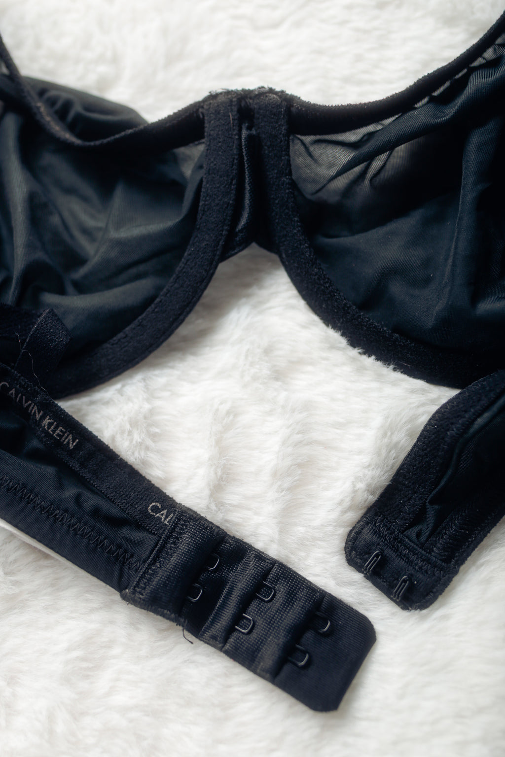 Calvin Klein 36B Unlined Sheer Marquisette Mesh Underwire Demi Bra Black