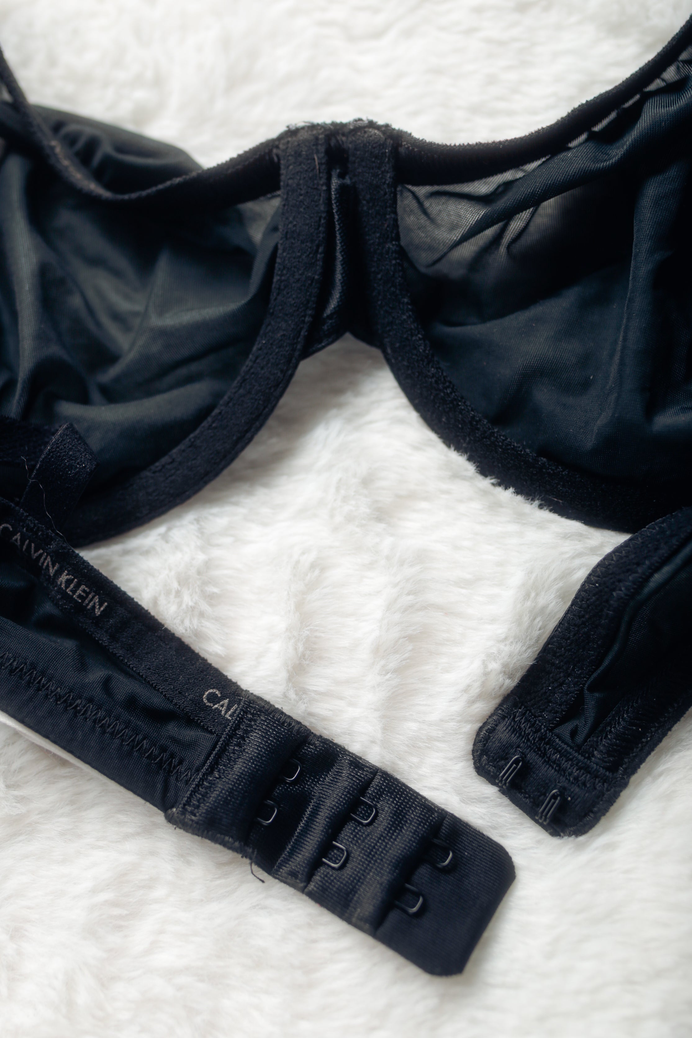 Calvin Klein 36B Unlined Sheer Marquisette Mesh Underwire Demi Bra Black