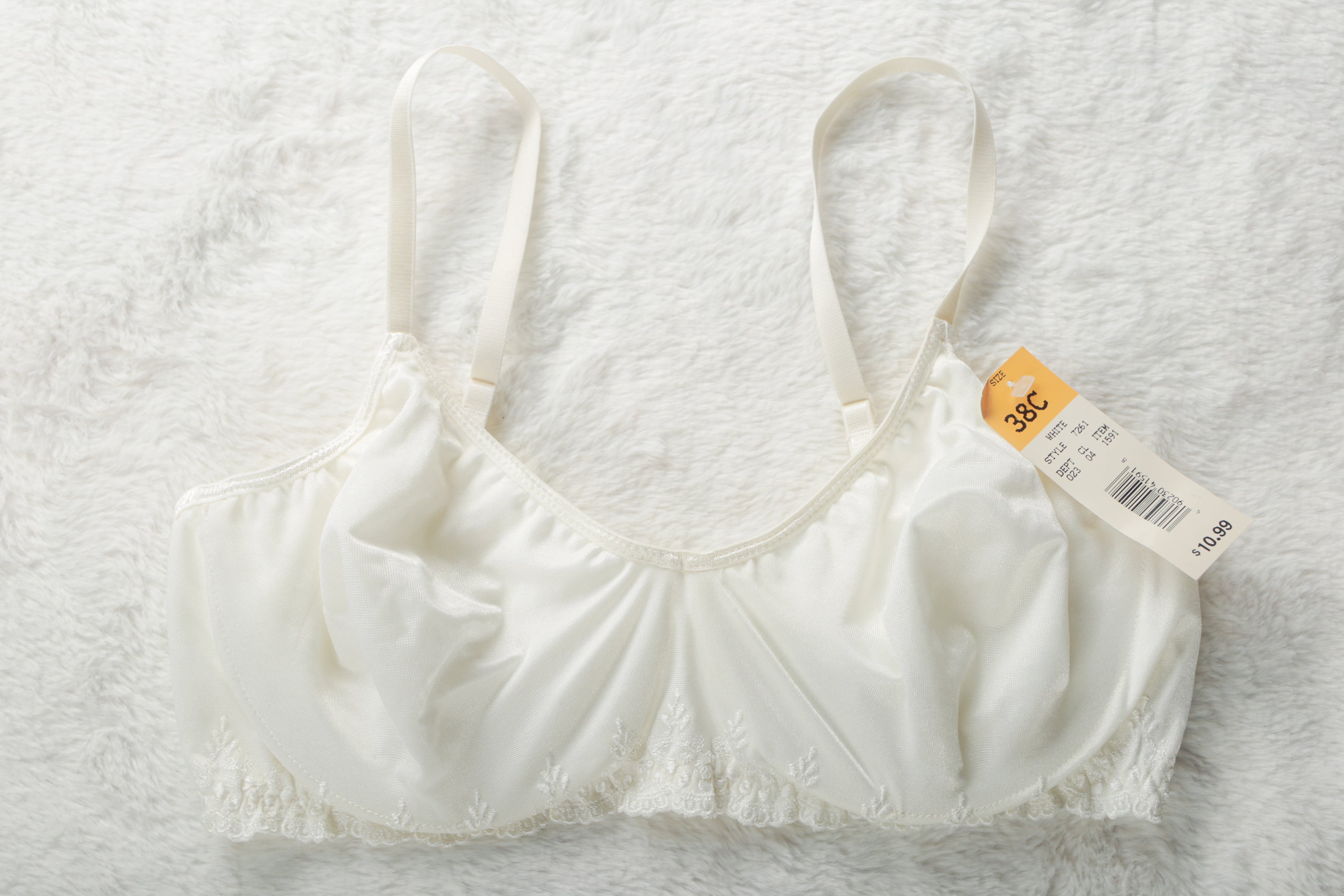 Vintage 38C Unlined Semi-sheer Satin Balconette Bra Ivory NEW