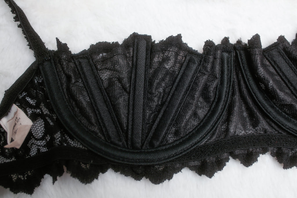 Shirley of Hollywood 36 Vintage Black Boned Unlined Balconette Bra