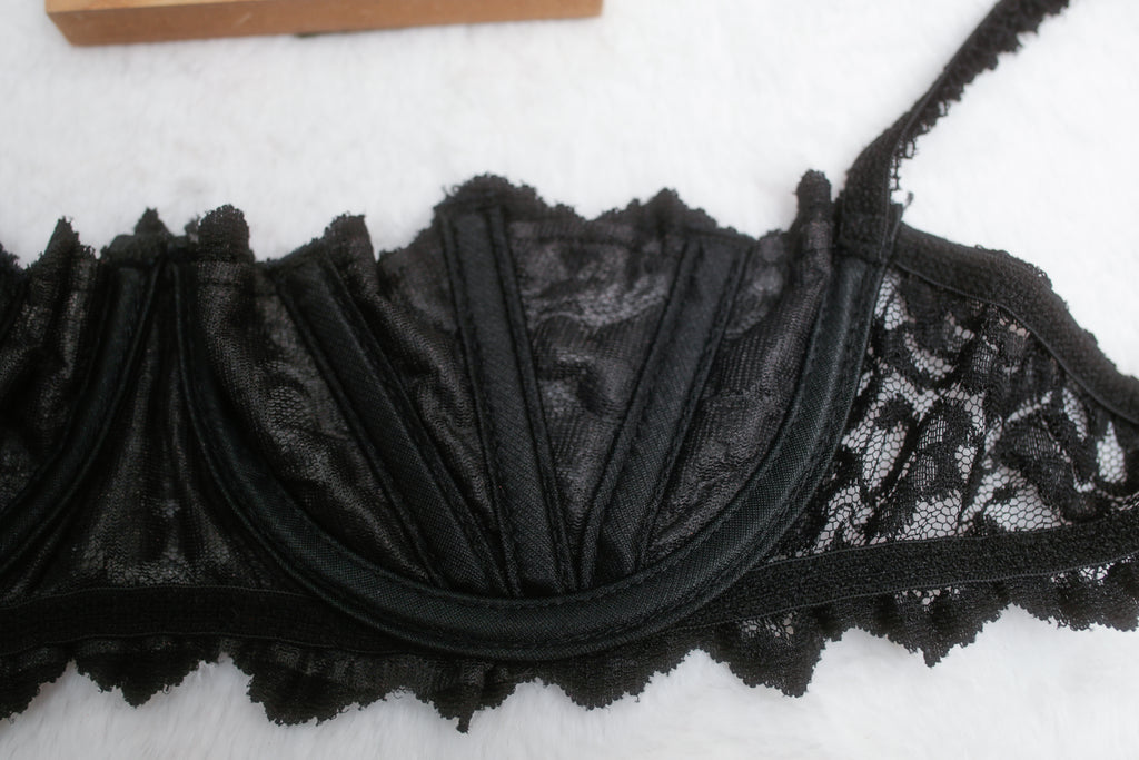 Shirley of Hollywood 36 Vintage Black Boned Unlined Balconette Bra