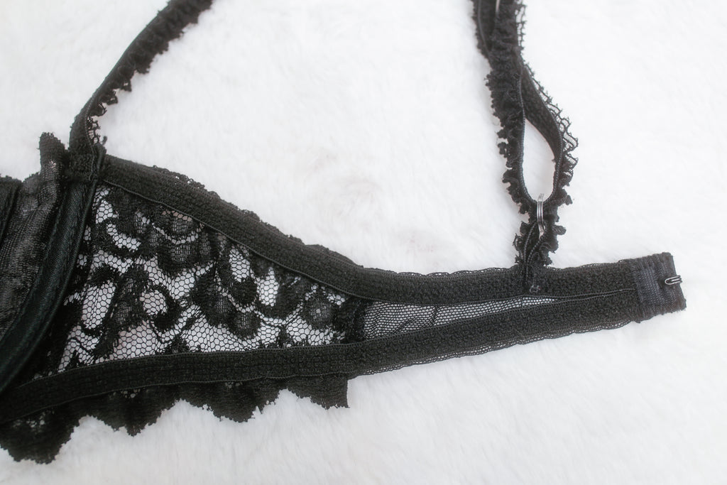 Shirley of Hollywood 36 Vintage Black Boned Unlined Balconette Bra
