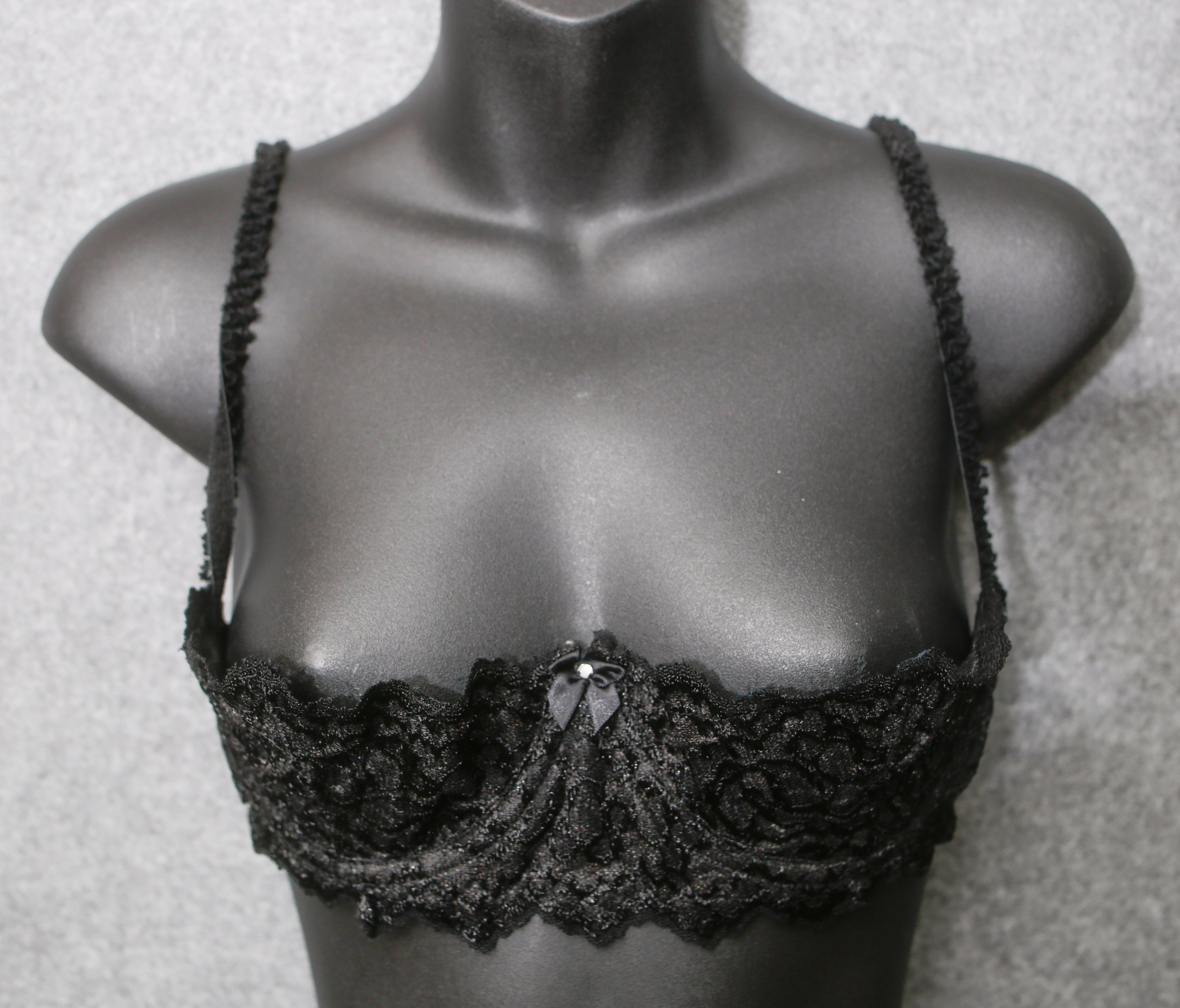 Shirley of Hollywood 36 Vintage Black Boned Unlined Balconette Bra