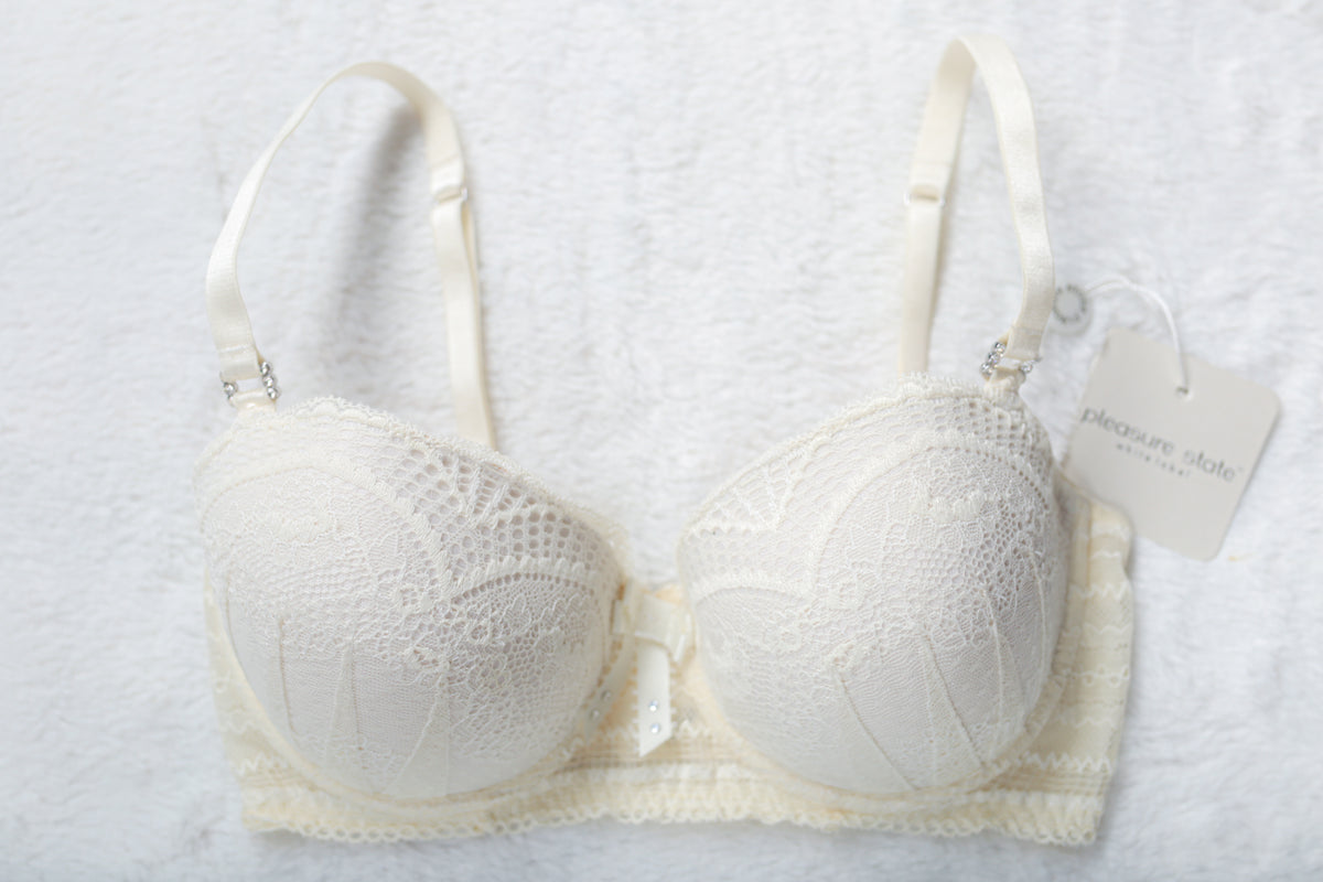 Pleasure State Padded Lace Demi T-shirt Bra White 32D NEW
