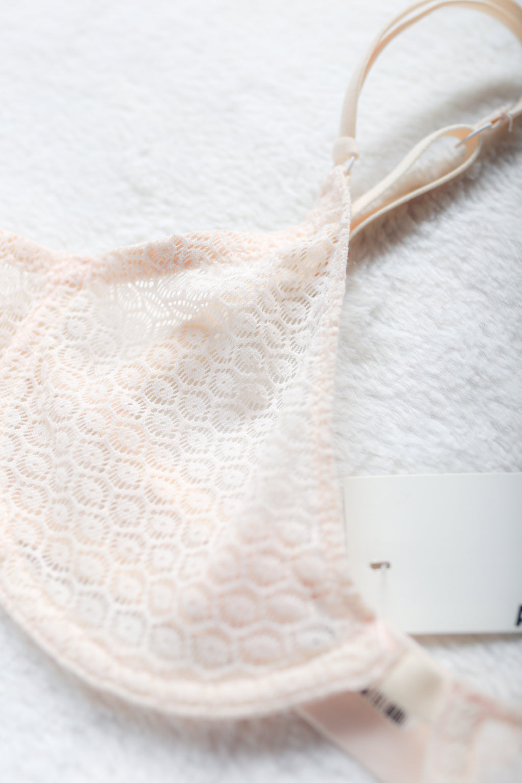 American Apparel Unlined Sheer Geo Lace Full Coverage Bra 2 32 Ivory NEW