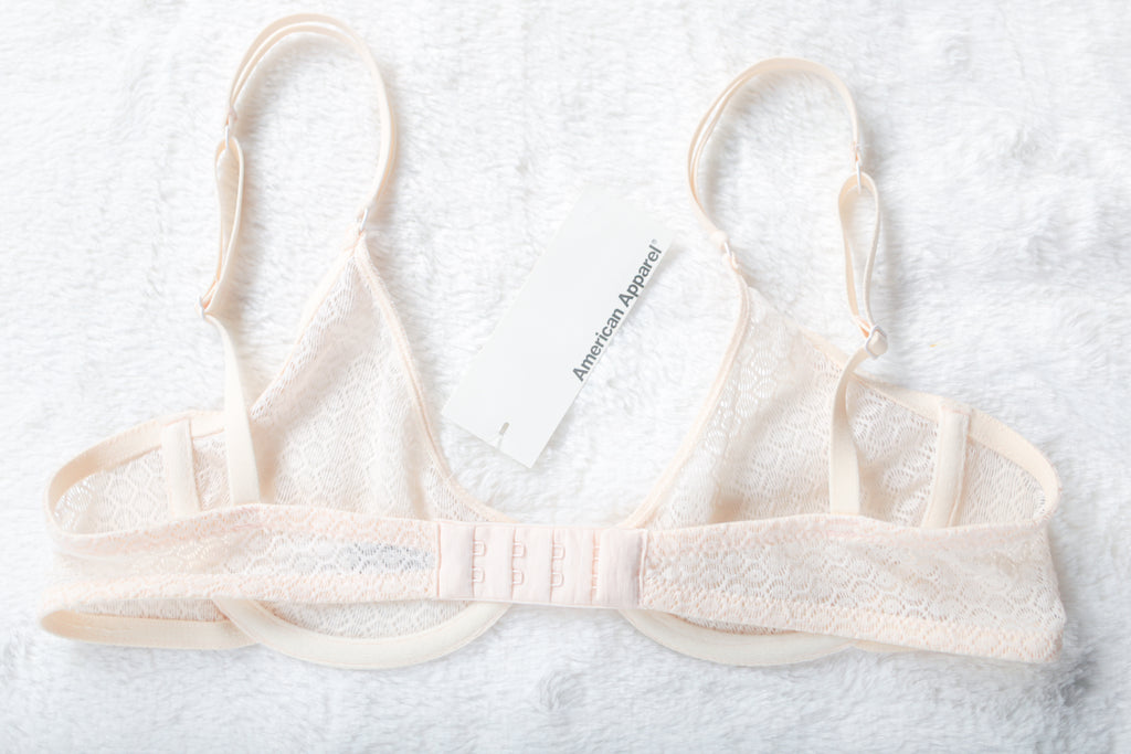American Apparel Unlined Sheer Geo Lace Full Coverage Bra 2 32 Ivory NEW