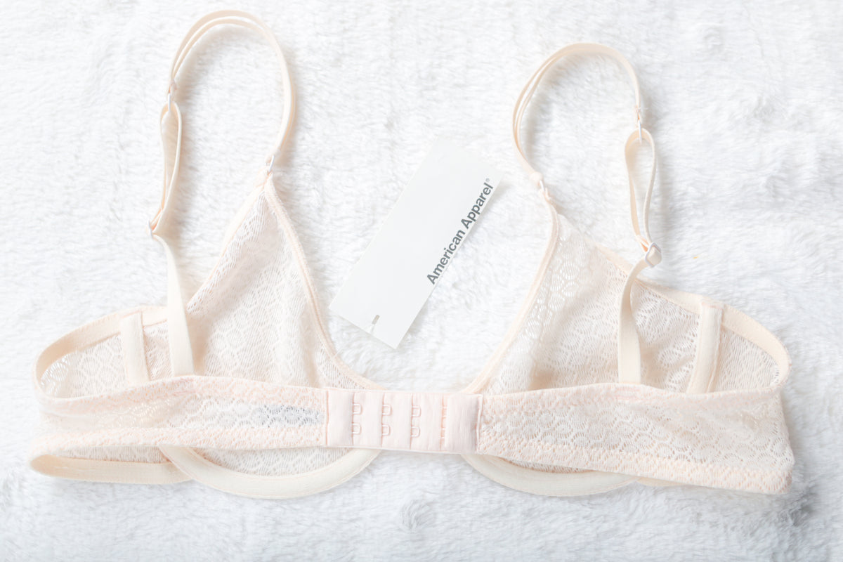 American Apparel Unlined Sheer Geo Lace Full Coverage Bra 2 32 Ivory NEW