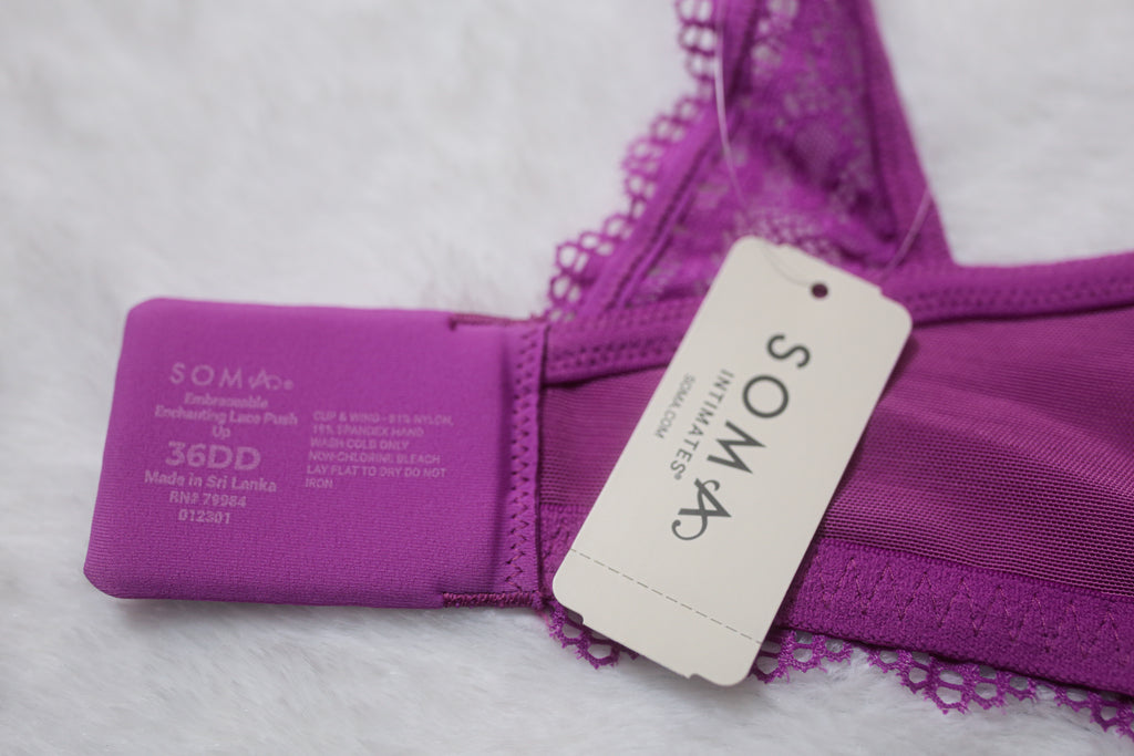 Soma 36DD Embraceable Enchanting Lace Push-up Underwire T-shirt Bra Purple NEW