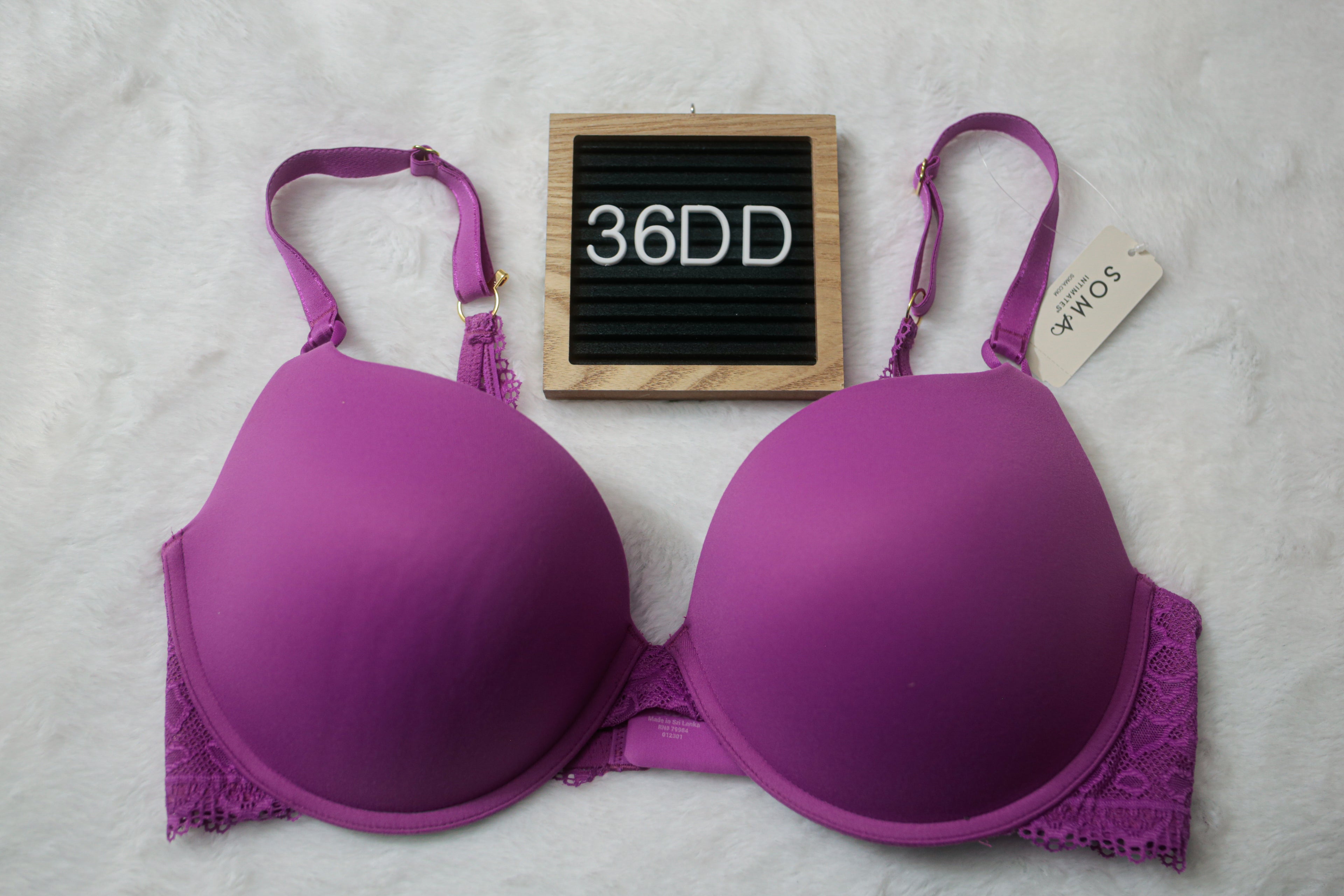Soma 36DD Embraceable Enchanting Lace Push-up Underwire T-shirt Bra Purple NEW
