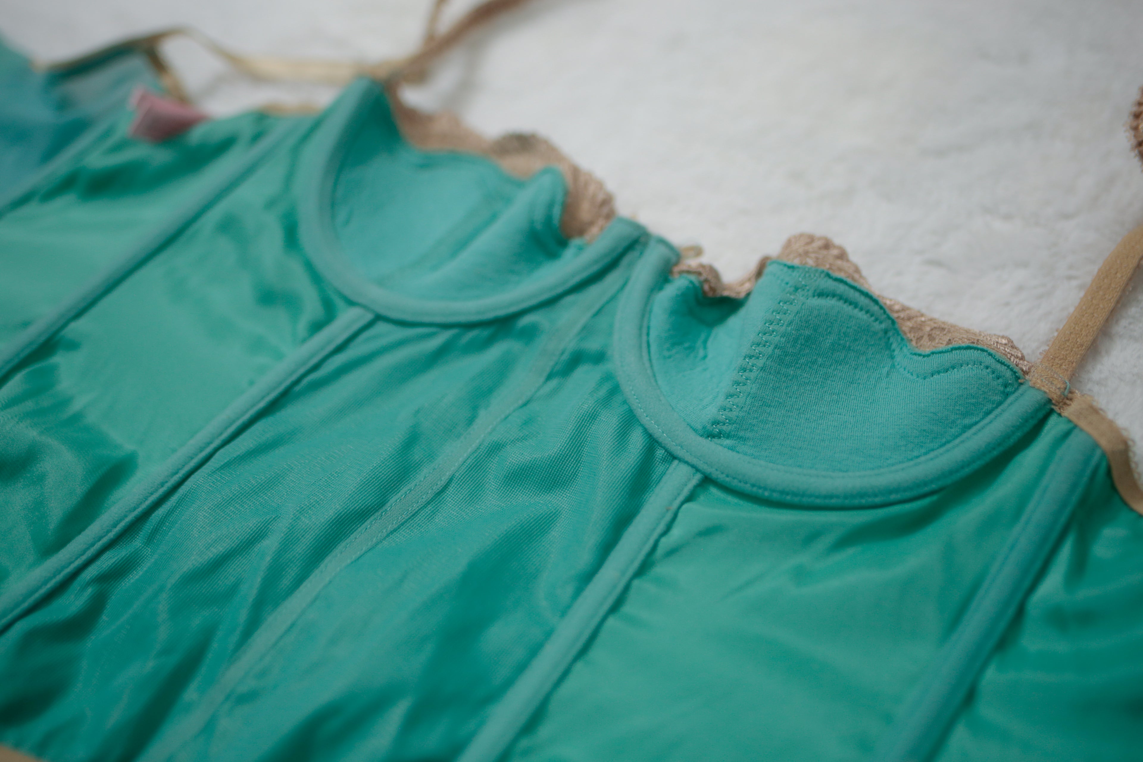 Sophie B Boned Corset Bra Lingerie Medium Mint Satin and Lace NEW