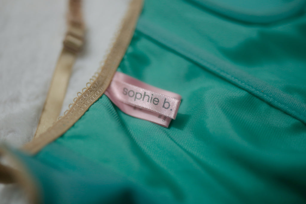 Sophie B Boned Corset Bra Lingerie Medium Mint Satin and Lace NEW