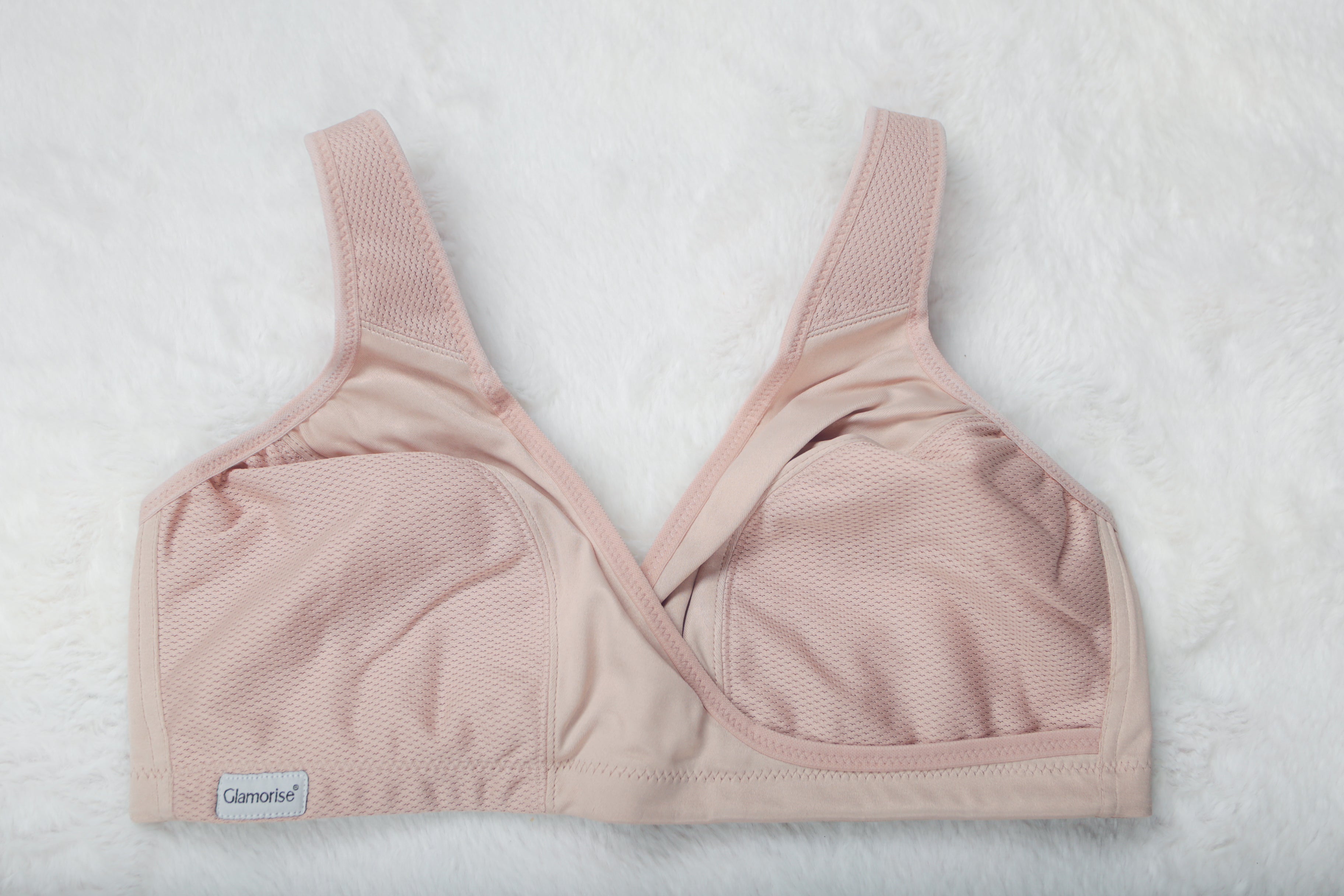 Glamorise 38D 38DD No Bounce Crossover Wireless Sports Bra Beige 1866