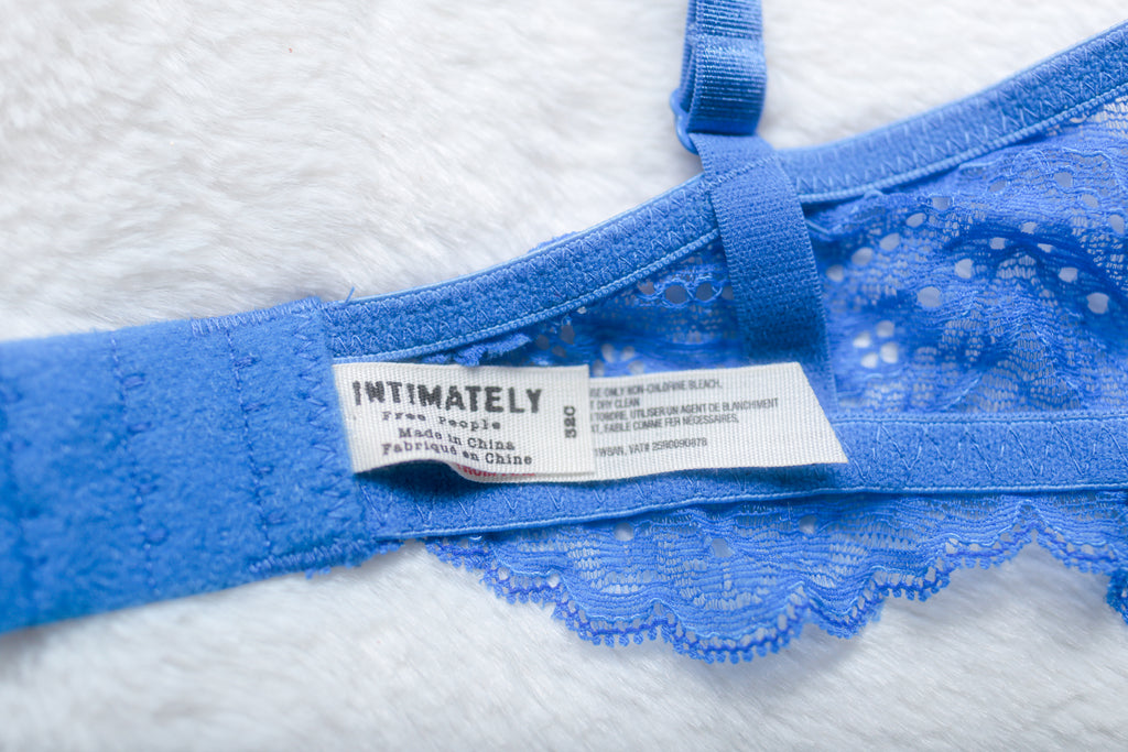 Free People Intimately Unlined Lace Underwire Plunge Bra Blue 32C