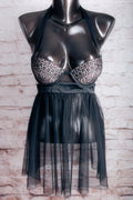 Victoria's Secret Sexy Mesh Push-up Babydoll Chemise Lingerie Black 32C