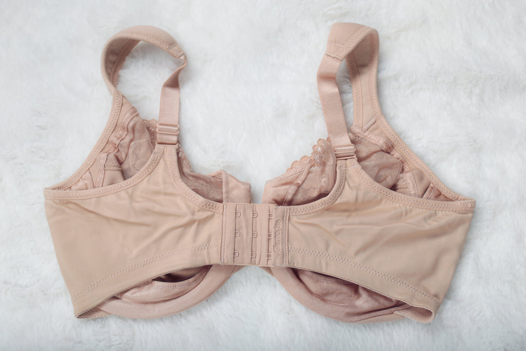 Glamorise US 36G UK 36F WonderWire Low Cut Lace Full Coverage Underwire Bra Beige 1240