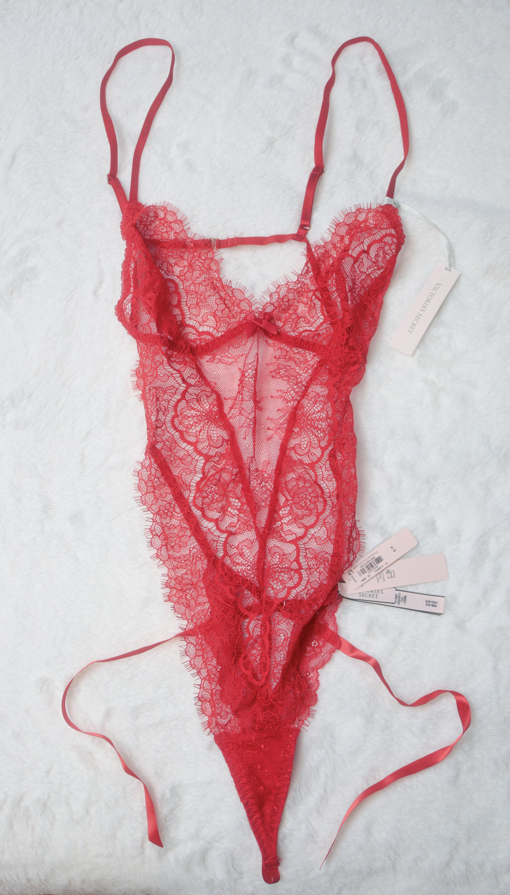 Victoria's Secret Teddy Lingerie Strappy High-rise Small Red Sheer Lace NEW