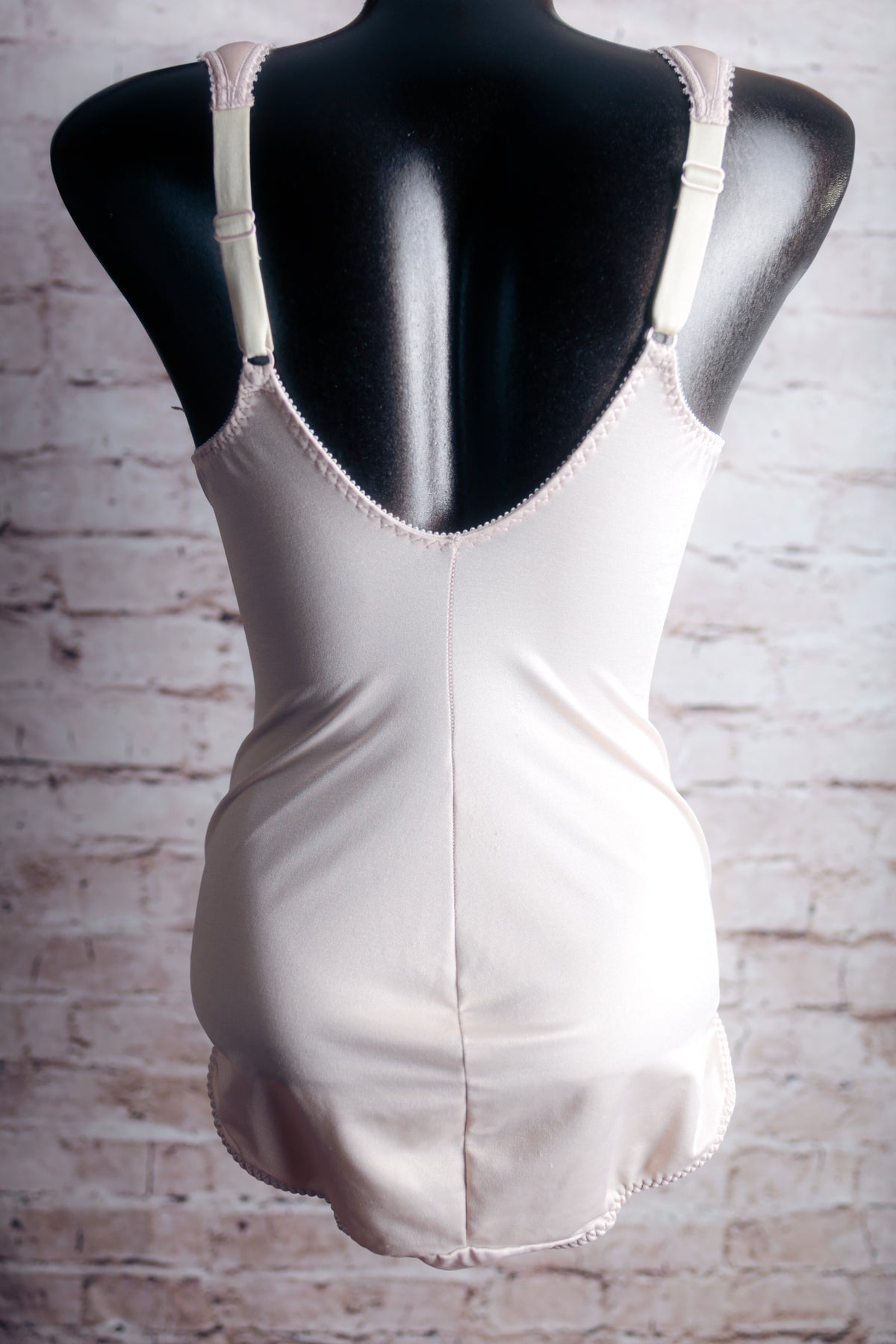 Bali Vintage Satin Body Shaper Compression Contouring Bodysuit Nude 38C