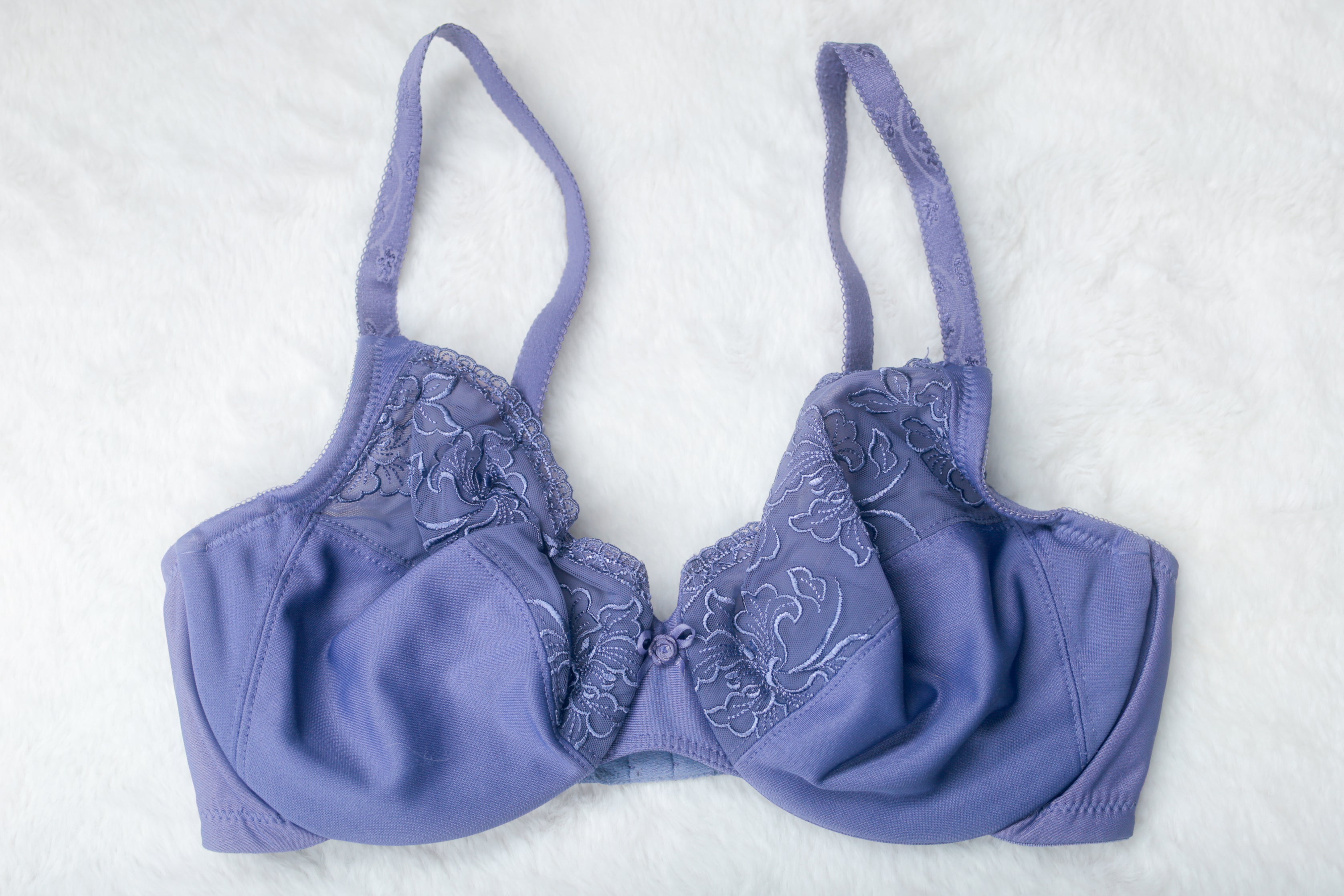 Glamorise 34D Elegance Embroidered WonderWire Lace Full Coverage Bra Blue 9075