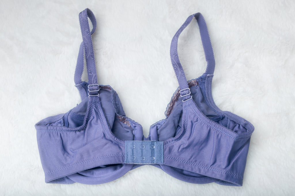 Glamorise 34D Elegance Embroidered WonderWire Lace Full Coverage Bra Blue 9075