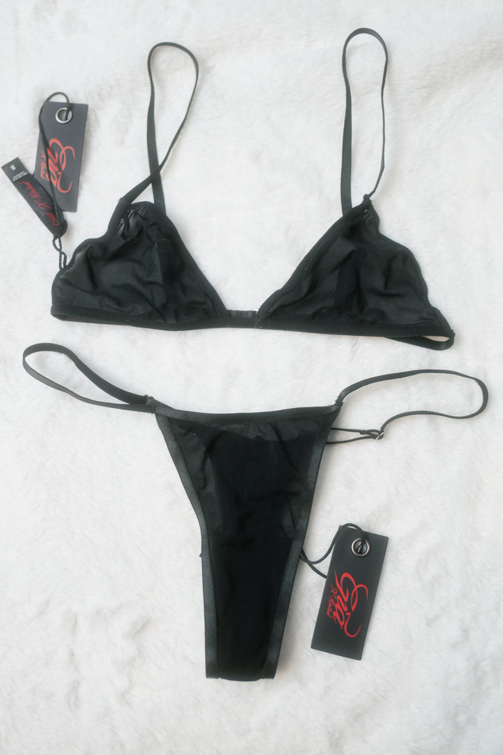 Gia X-Rated Lilah Strappy Bra and Thong Lingerie Set Black Sheer Mesh Small NEW