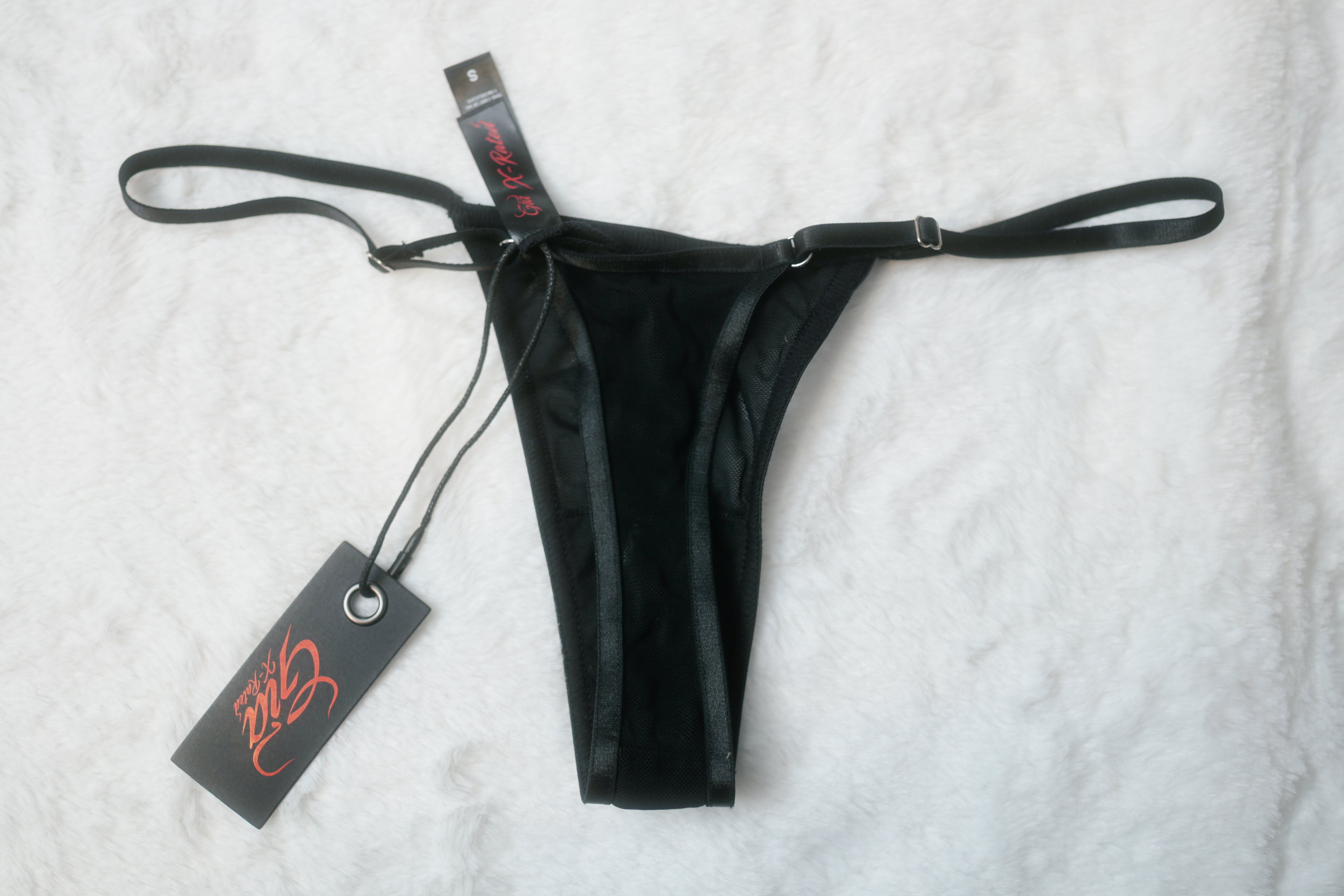 Gia X-Rated Lilah Strappy Bra and Thong Lingerie Set Black Sheer Mesh Small NEW