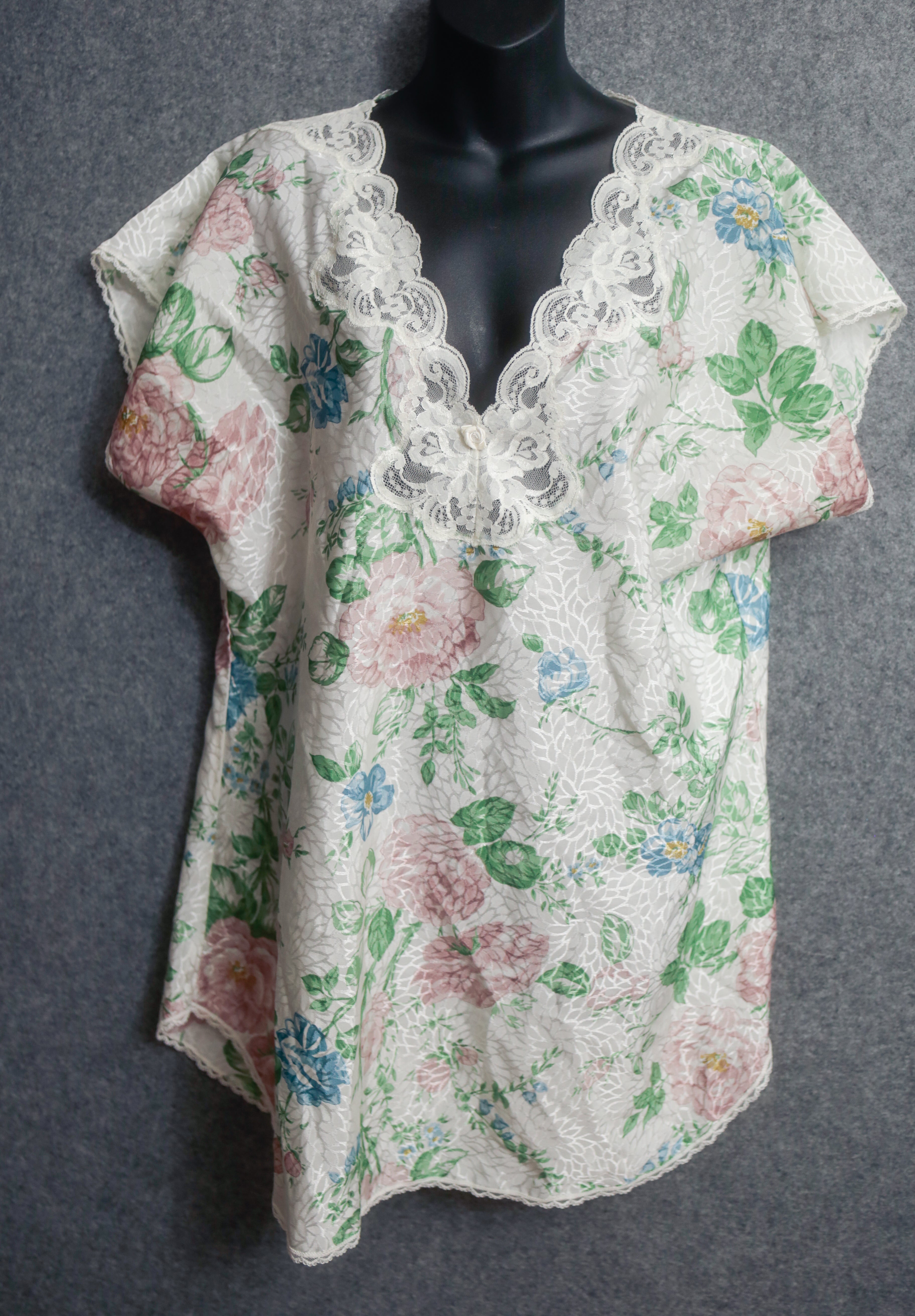 Deena 80s Vintage Floral Lace Sleep Shirt Nightie Medium