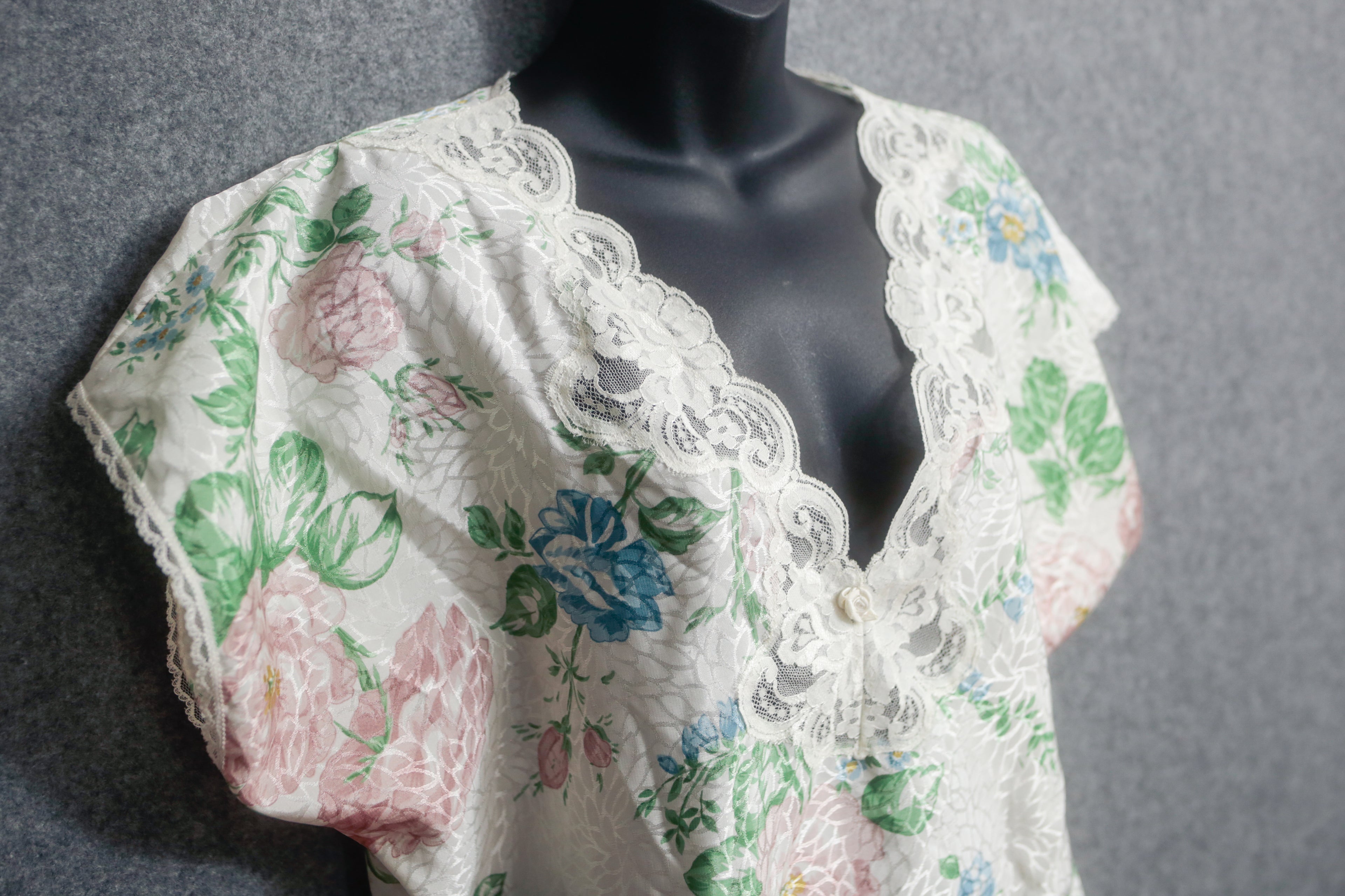 Deena 80s Vintage Floral Lace Sleep Shirt Nightie Medium