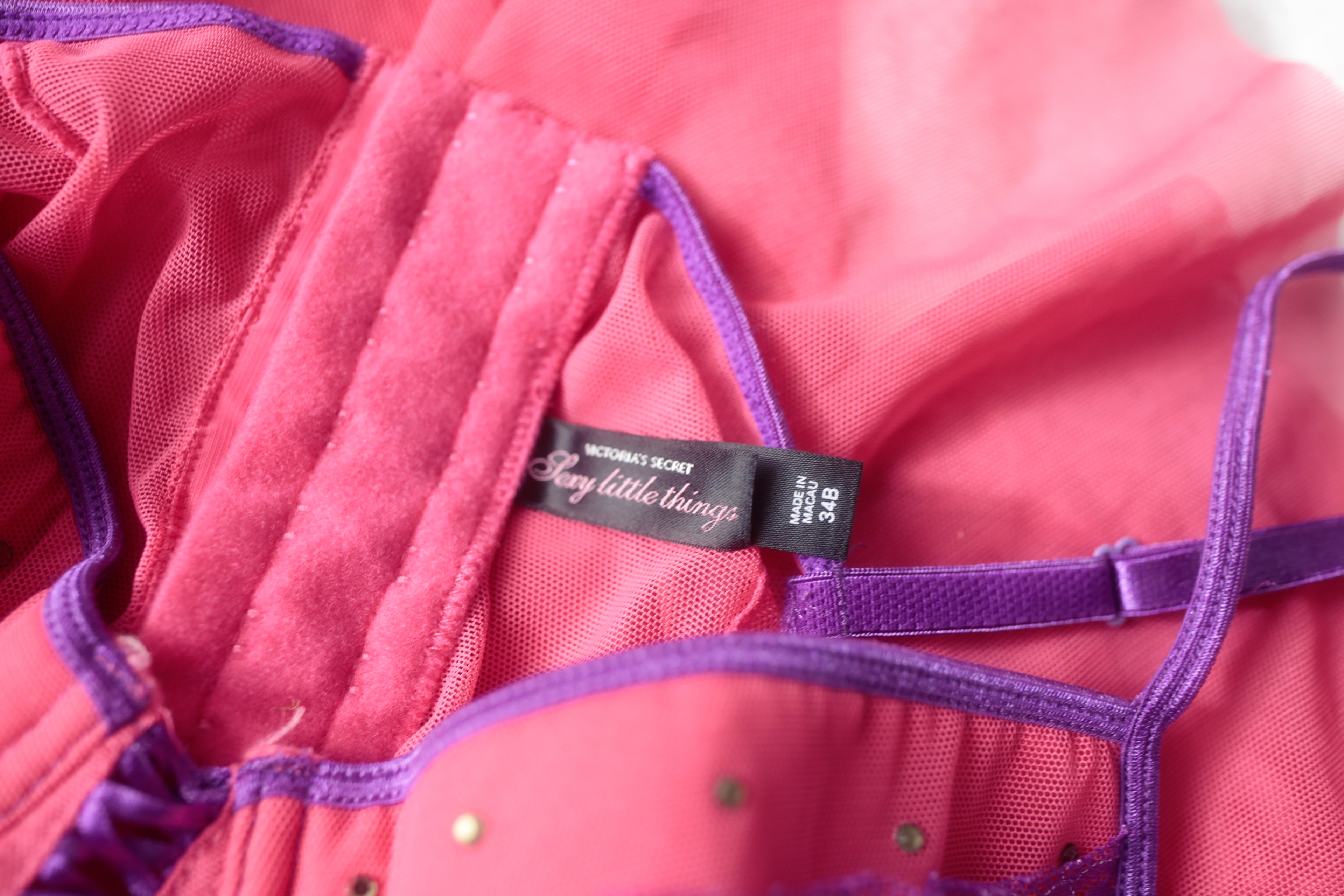 Victoria's Secret 34B Vintage Chemise Babydoll Lingerie Pink and Purple Lace