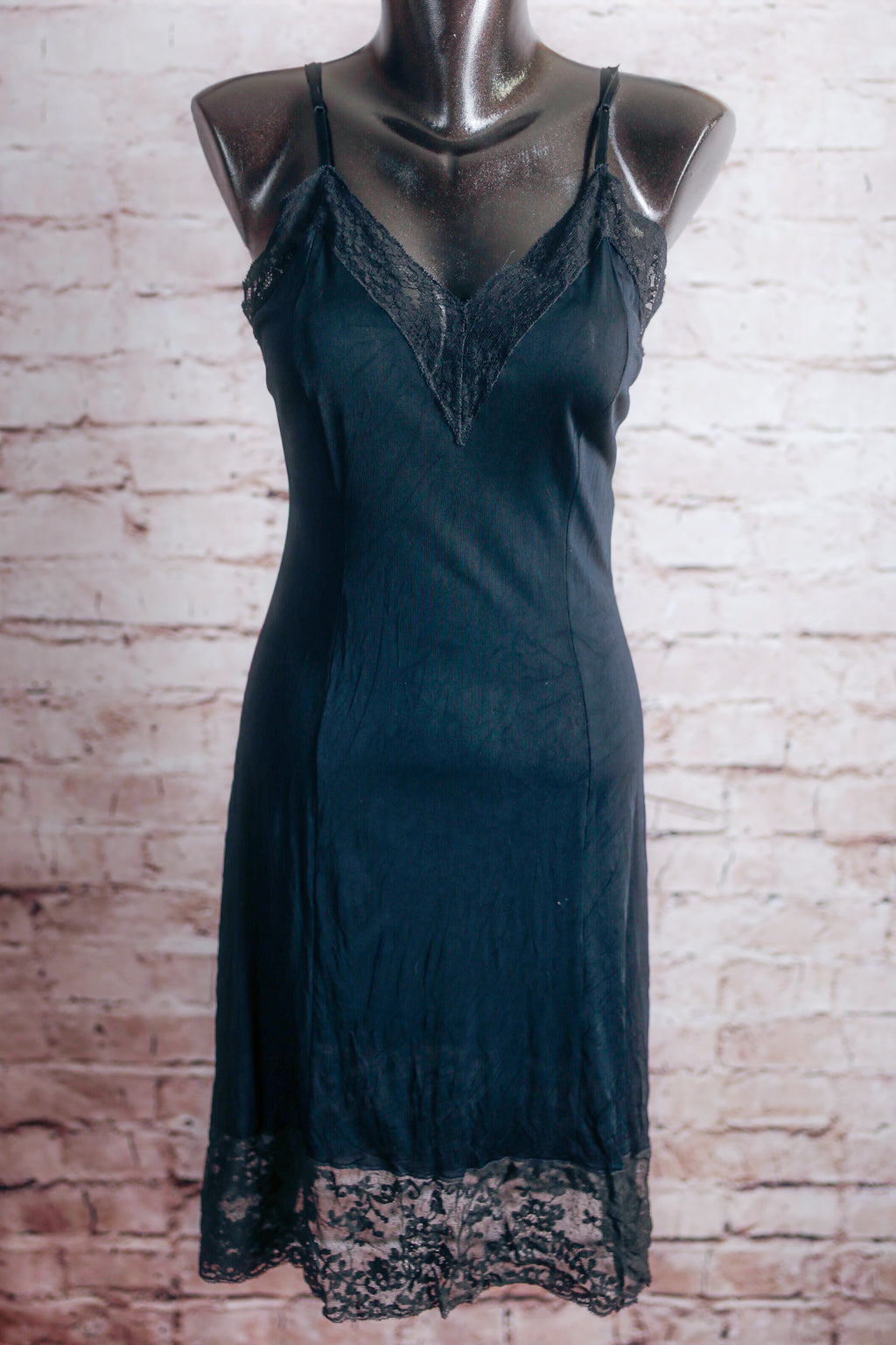 Vanity Fair Radia Vintage 1930s Flapper Satin Full Slip Dress Black Medium 38