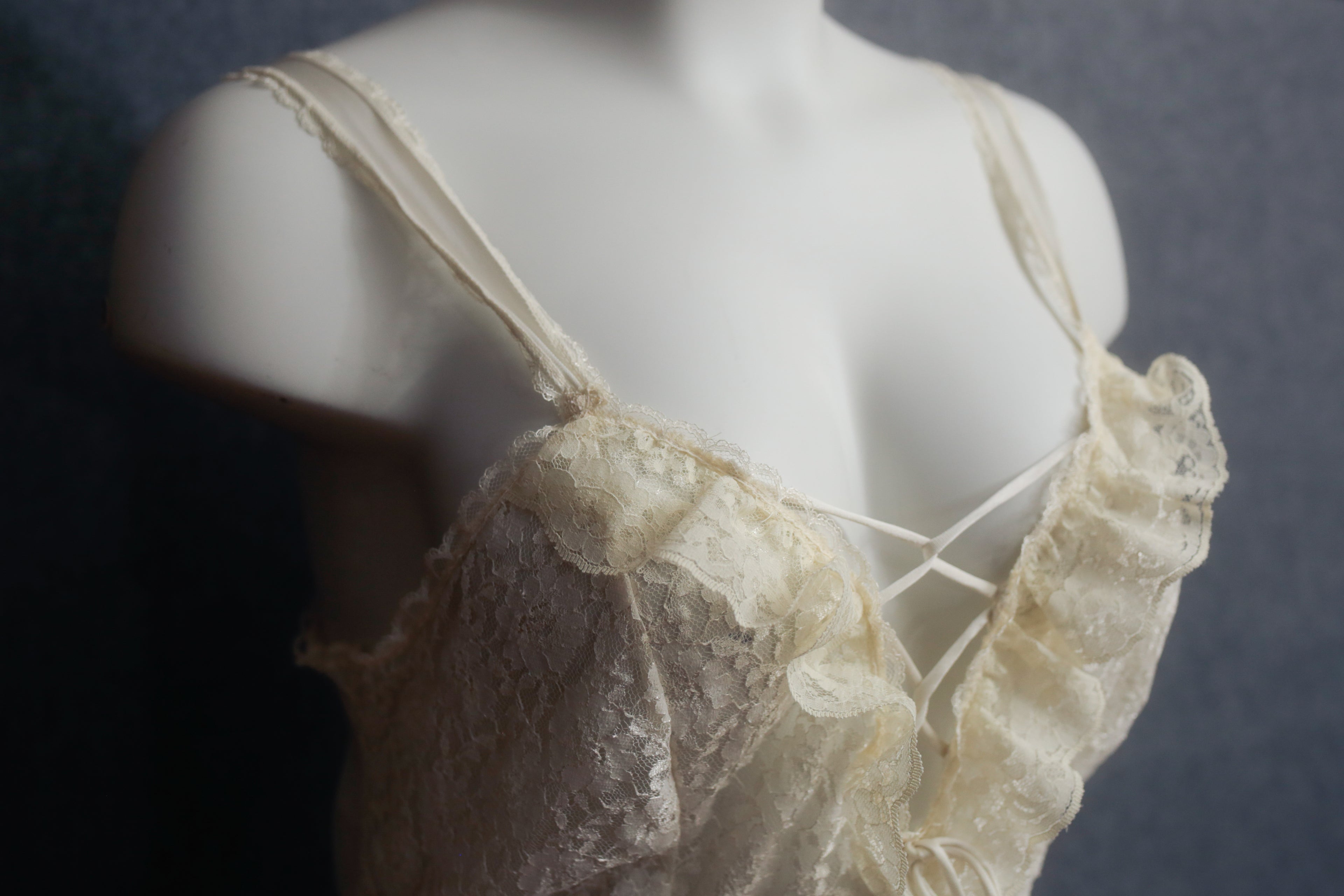 Delta Burke Vintage Teddy and Shawl Lingerie Set 80s High-waist Ivory Sheer Lace Large