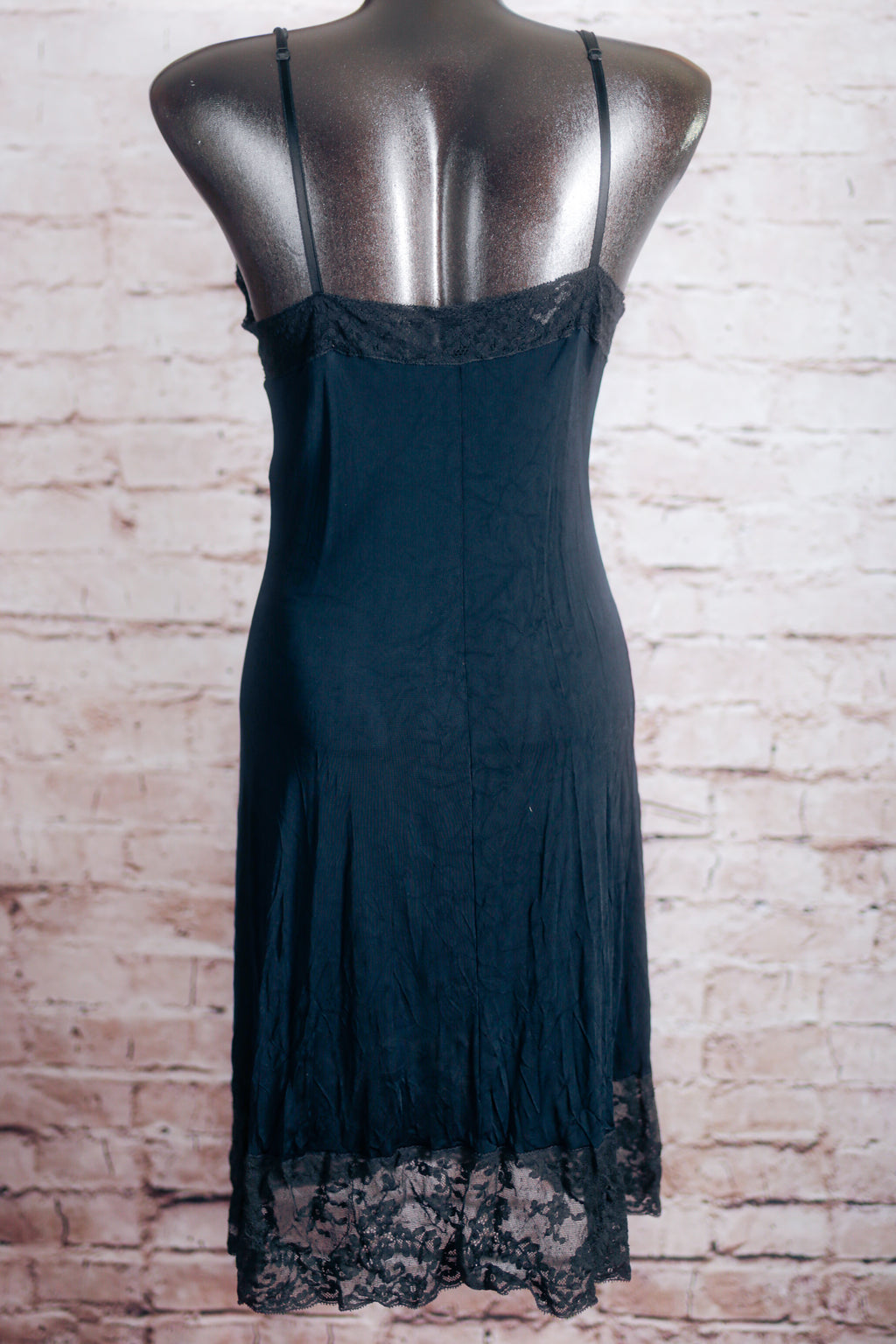 Vanity Fair Radia Vintage 1930s Flapper Satin Full Slip Dress Black Medium 38