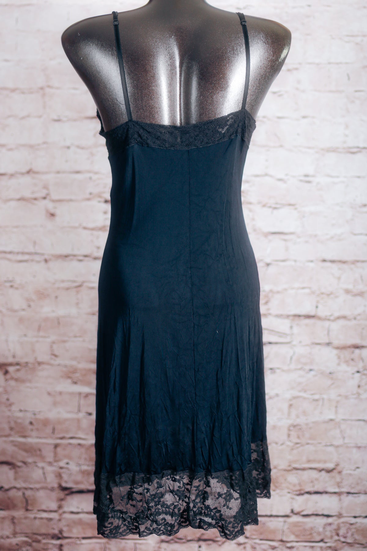 Vanity Fair Radia Vintage 1930s Flapper Satin Full Slip Dress Black Medium 38