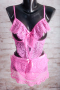 Victoria's Secret Open-cup Sheer Lace Maid Teddy Bodysuit Lingerie Pink Medium
