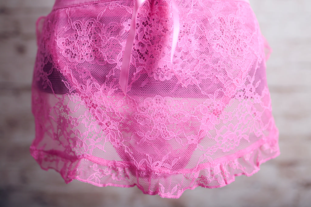 Victoria's Secret Open-cup Sheer Lace Maid Teddy Bodysuit Lingerie Pink Medium
